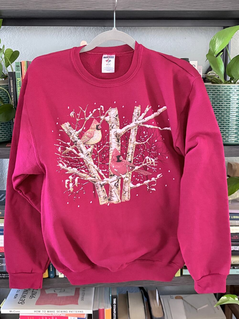 Vintage 90s Jerzees Cardinal Sweatshirt, Snowy Birch, Grandmacore, Red Small